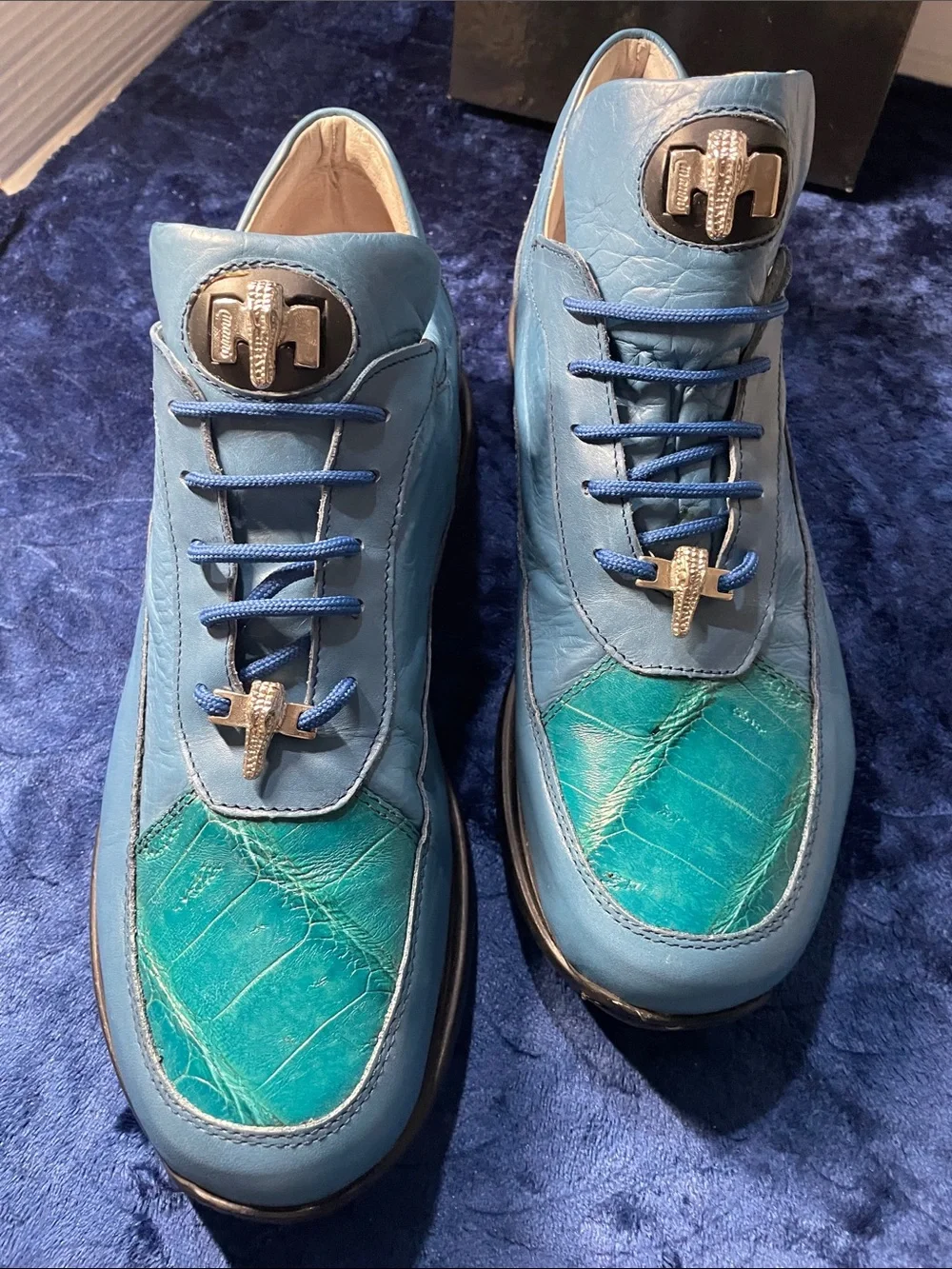 Mauri Napa leather and Crocodile Blue sneakers size 13 men’s, new in box. 8900/2